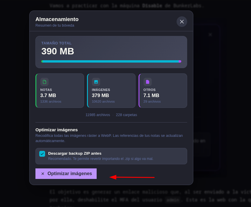 Optimización de imágenes y backup de la bóveda